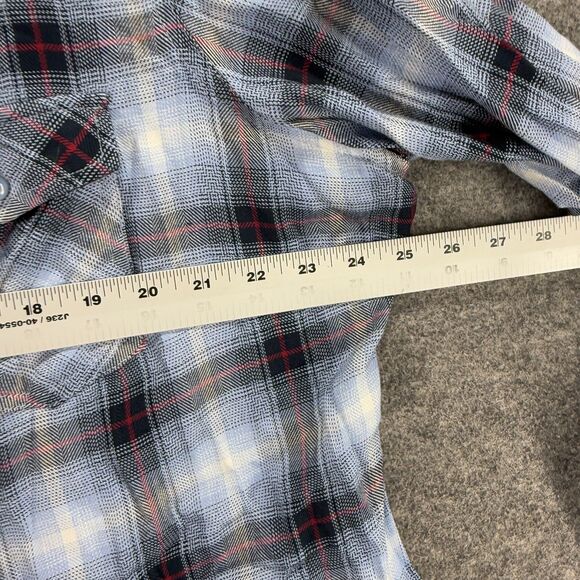 DG2 Shirt Women 1X Plus Blue Plaid Button Up Collared Long Sleeve Pockets Rayon - Picture 5 of 7
